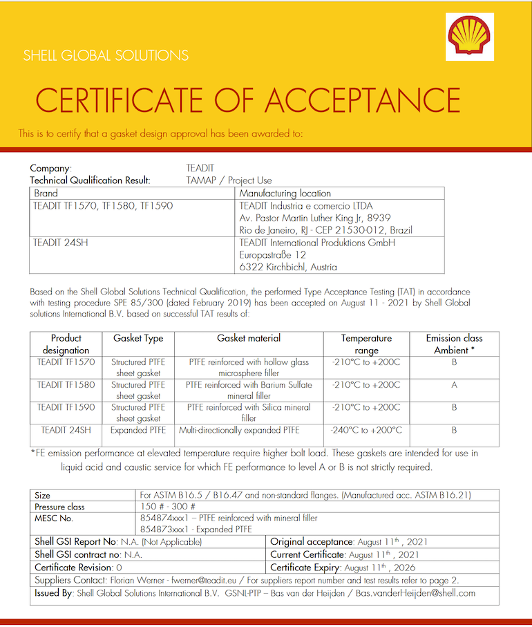 PTFE TAT certificate for PTFE and ePTFE products