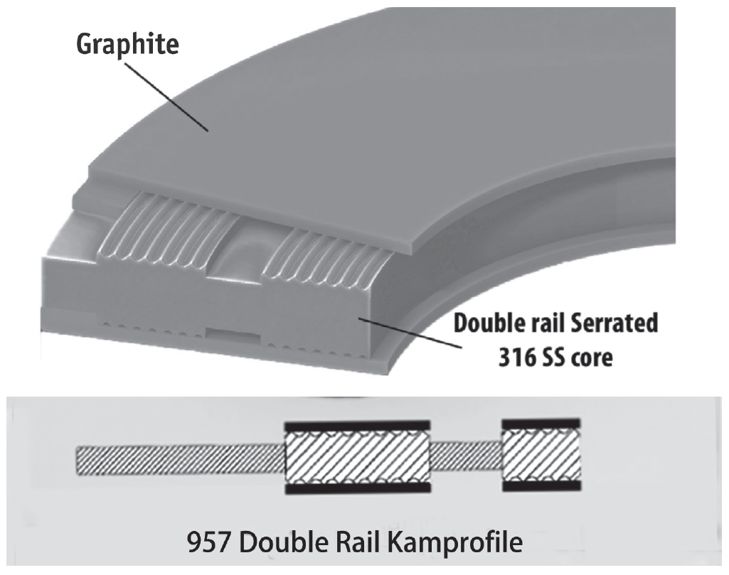 Cross-section of a dual gasket system with an outer ring.